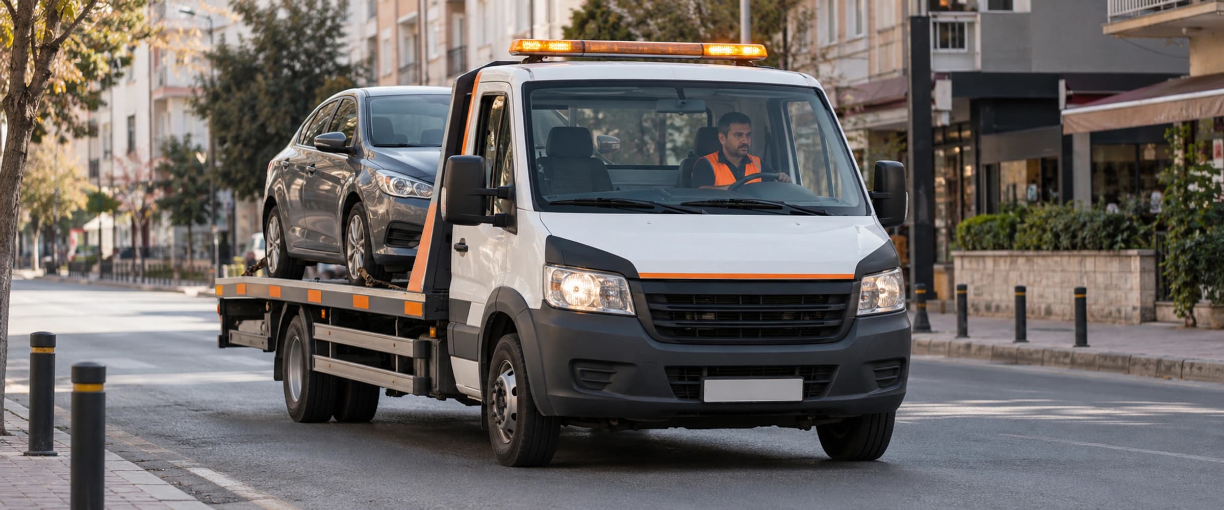 Anadolu'da orta ölçekli bir şehrin gündüz merkez caddesi, karışık trafikte geçen çekici (bölge tipini temsil eden görsel)