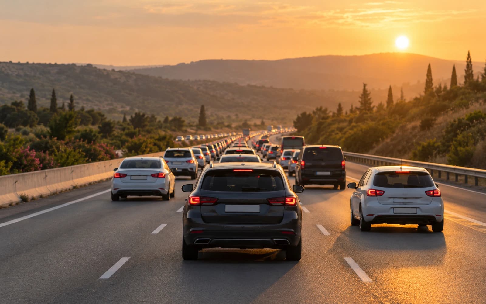 Bayram trafiğinde ilerleyen otoyol ve araçlar