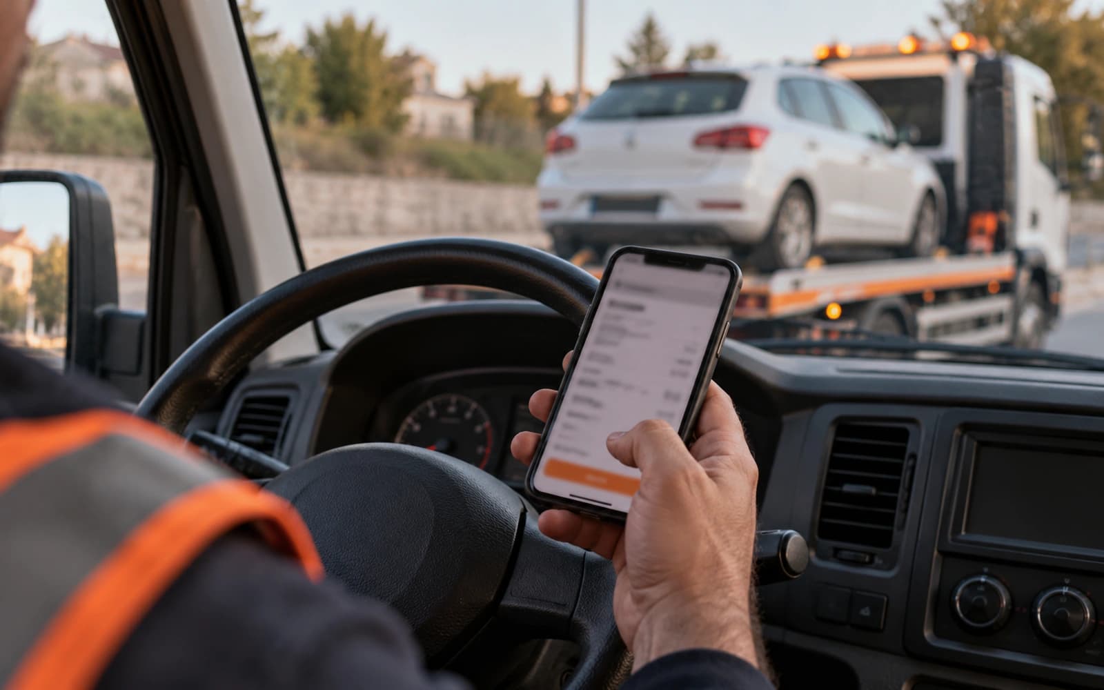Bir sürücünün elinde, fiyat dökümü gösteren telefon ekranı